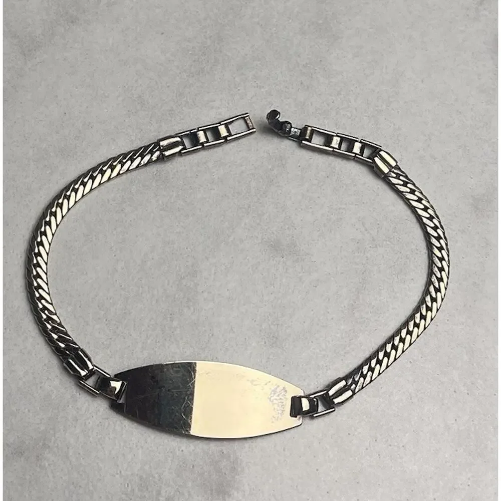 Gold Filled Sterling Silver Military ID Bracelet Chain BLANK Vintage Mid Century